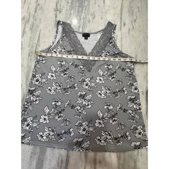 Tahari Gray Floral Print Camisole Sleep Top Lace Woman Size Medium Comfy Stretch - Picture 7 of 9